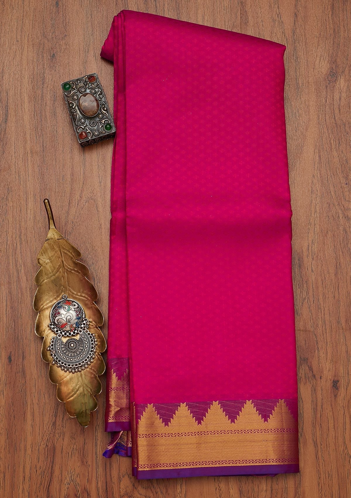 Rani Pink Zariwork Pure Silk Saree