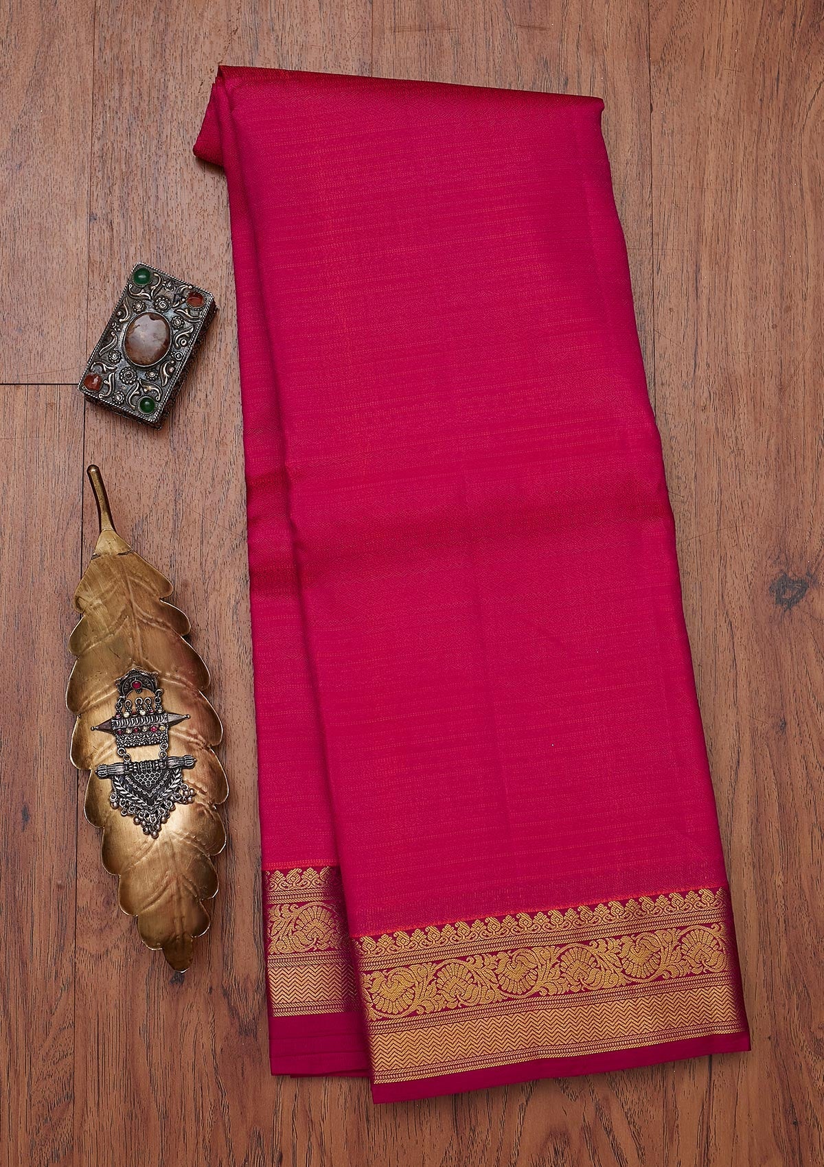 Rani Pink Zariwork Pure Silk Unstitched Saree