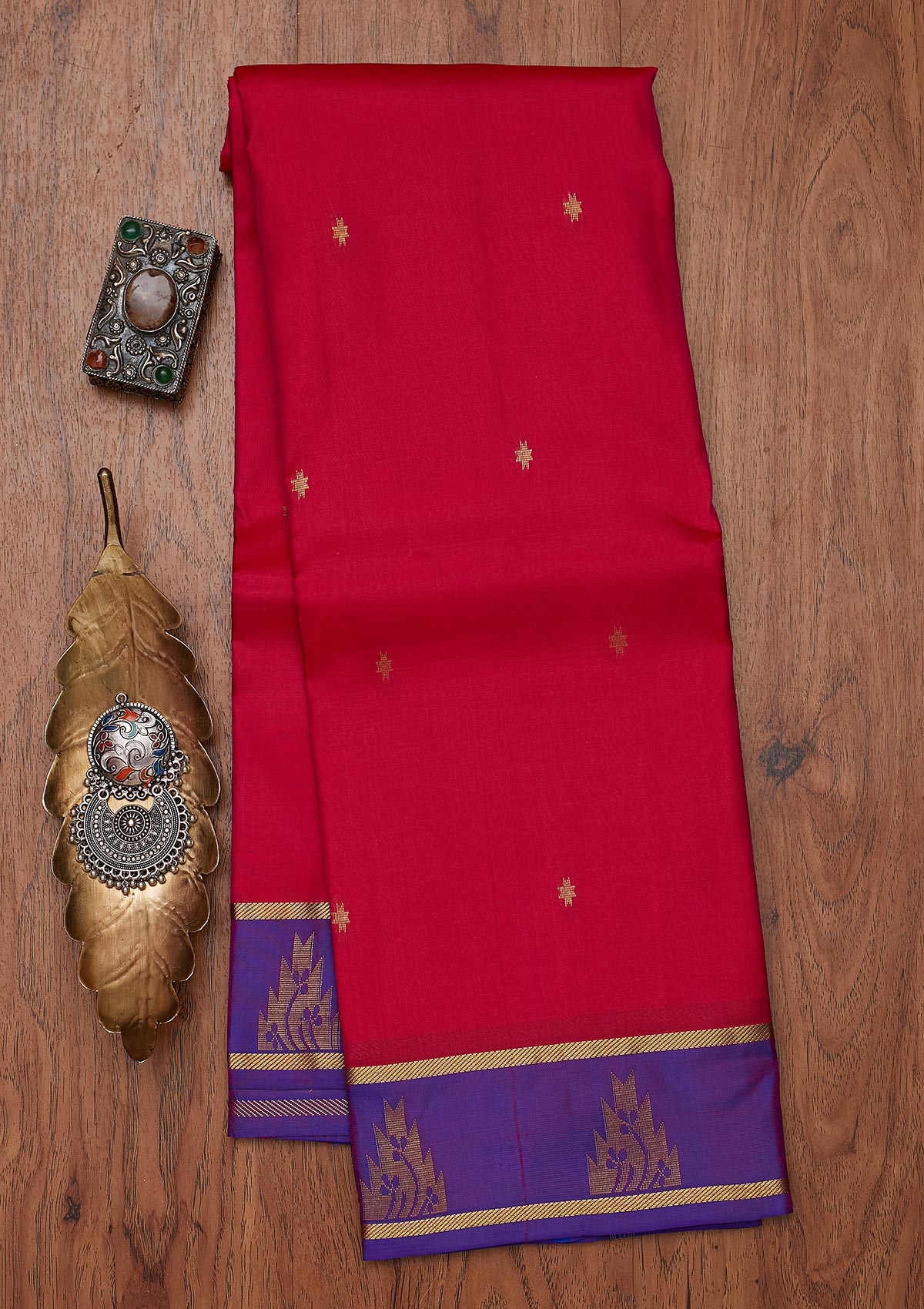 Rani Pink Zariwork Pure Silk Unstitched Saree