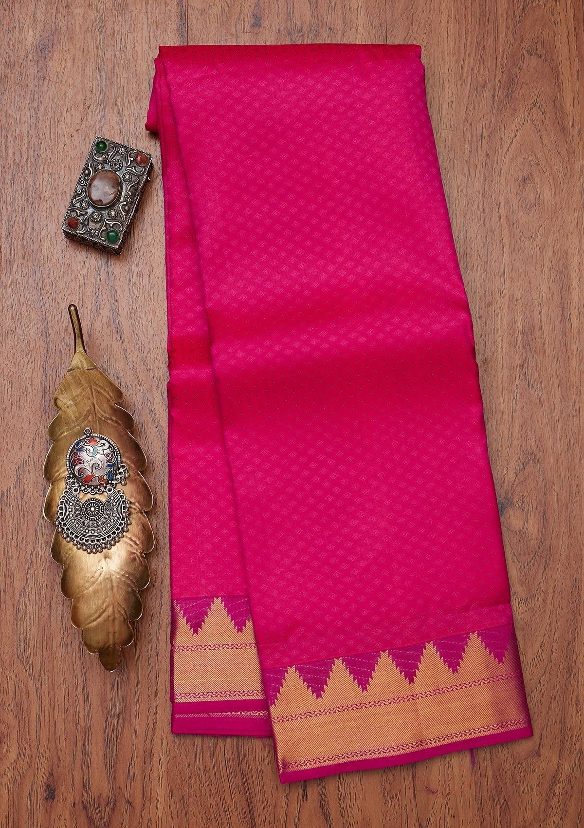 Rani Pink Zariwork Pure Silk Unstitched Saree