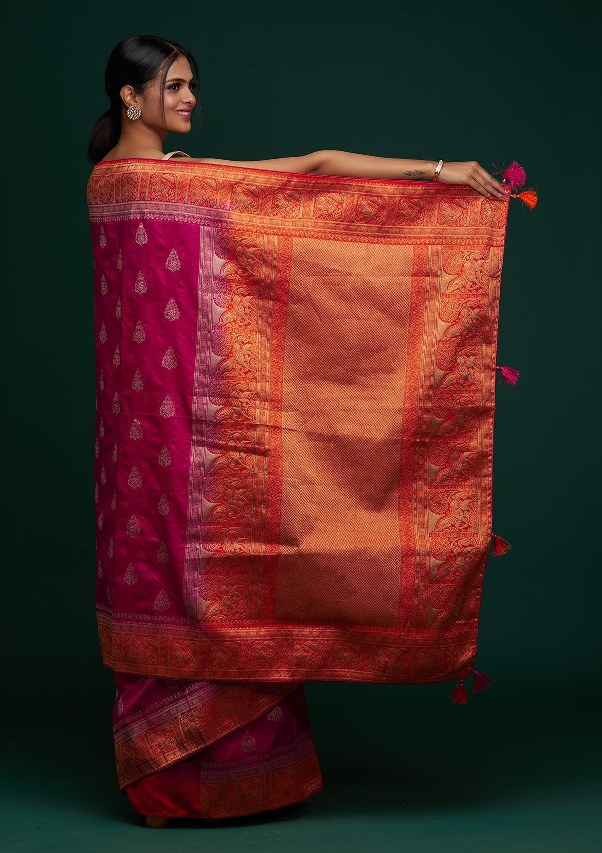 Rani Pink Zariwork Raw Silk Saree