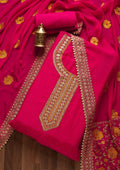Rani Pink Zariwork Semi Crepe Unstitched Salwar Suit