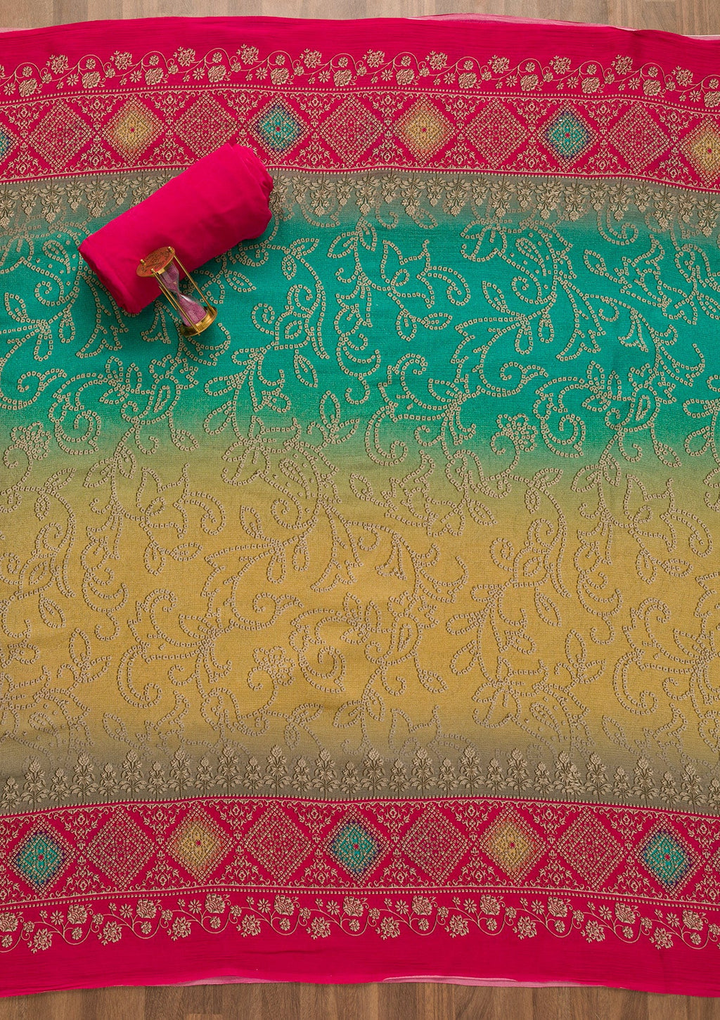Rani Pink Bandhani Crepe Unstitched Salwar Suit
