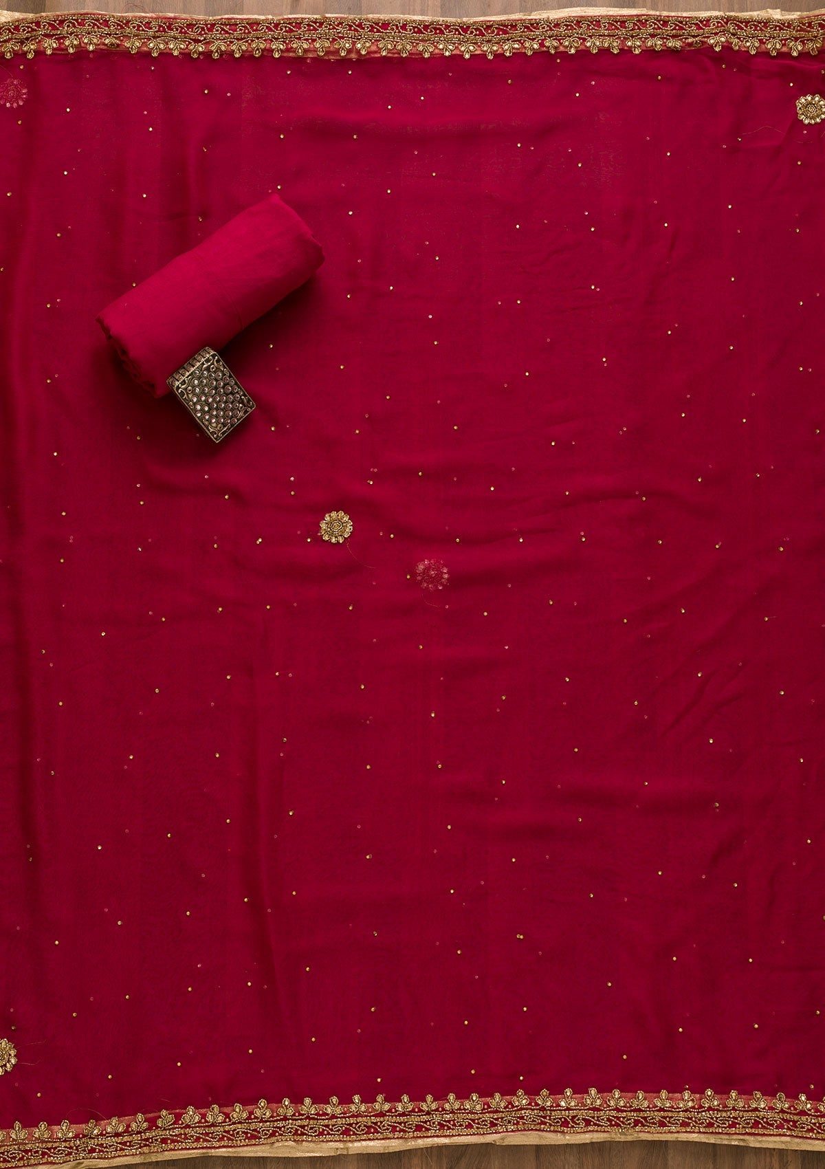 Rani Pink Sequins Semi Crepe Unstitched Salwar Suit