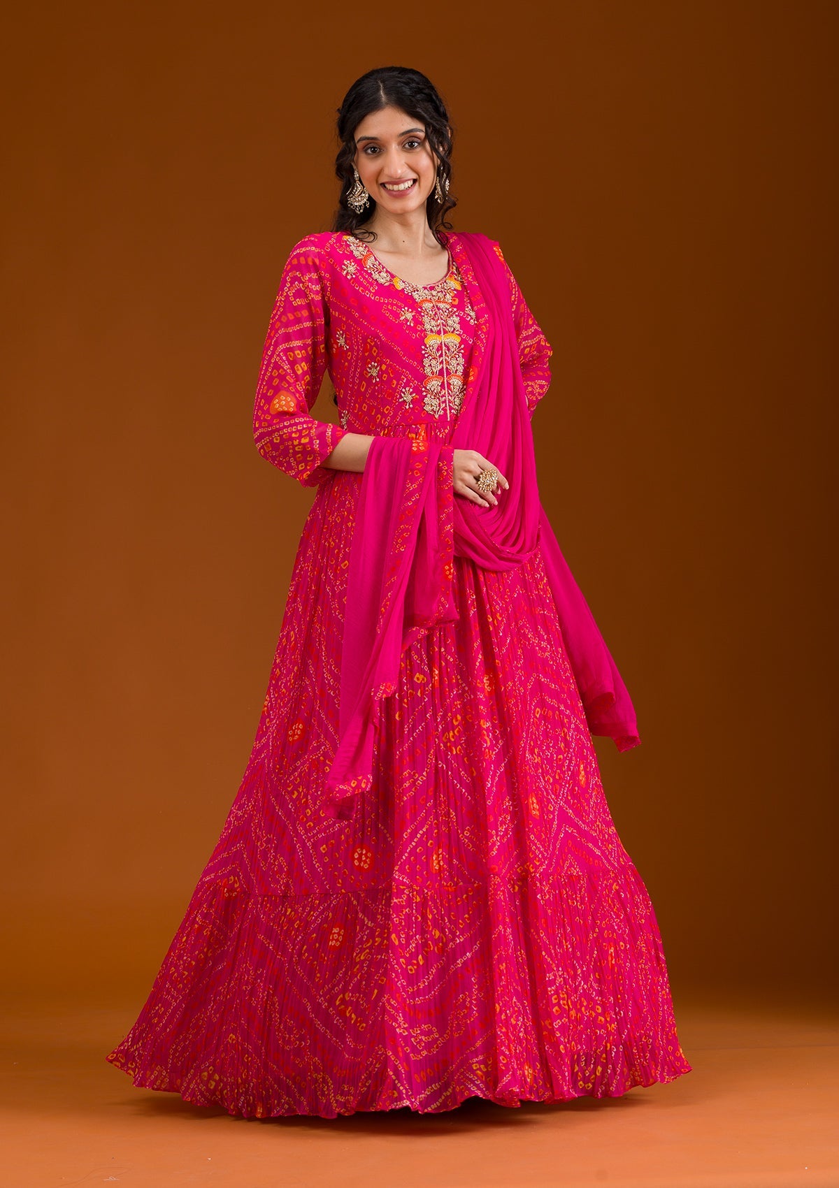 Rani Pink Printed Georgette Readymade Salwar Suit