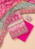 Rani Pink Printed Semi Crepe Unstitched Salwar Suit