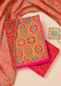 Rani Pink Printed Semi Crepe Unstitched Salwar Suit