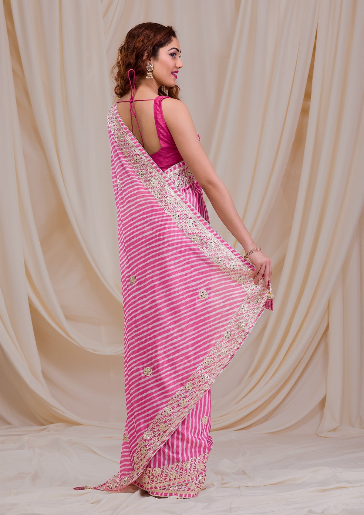 Rani Pink Gotapatti Satin Saree