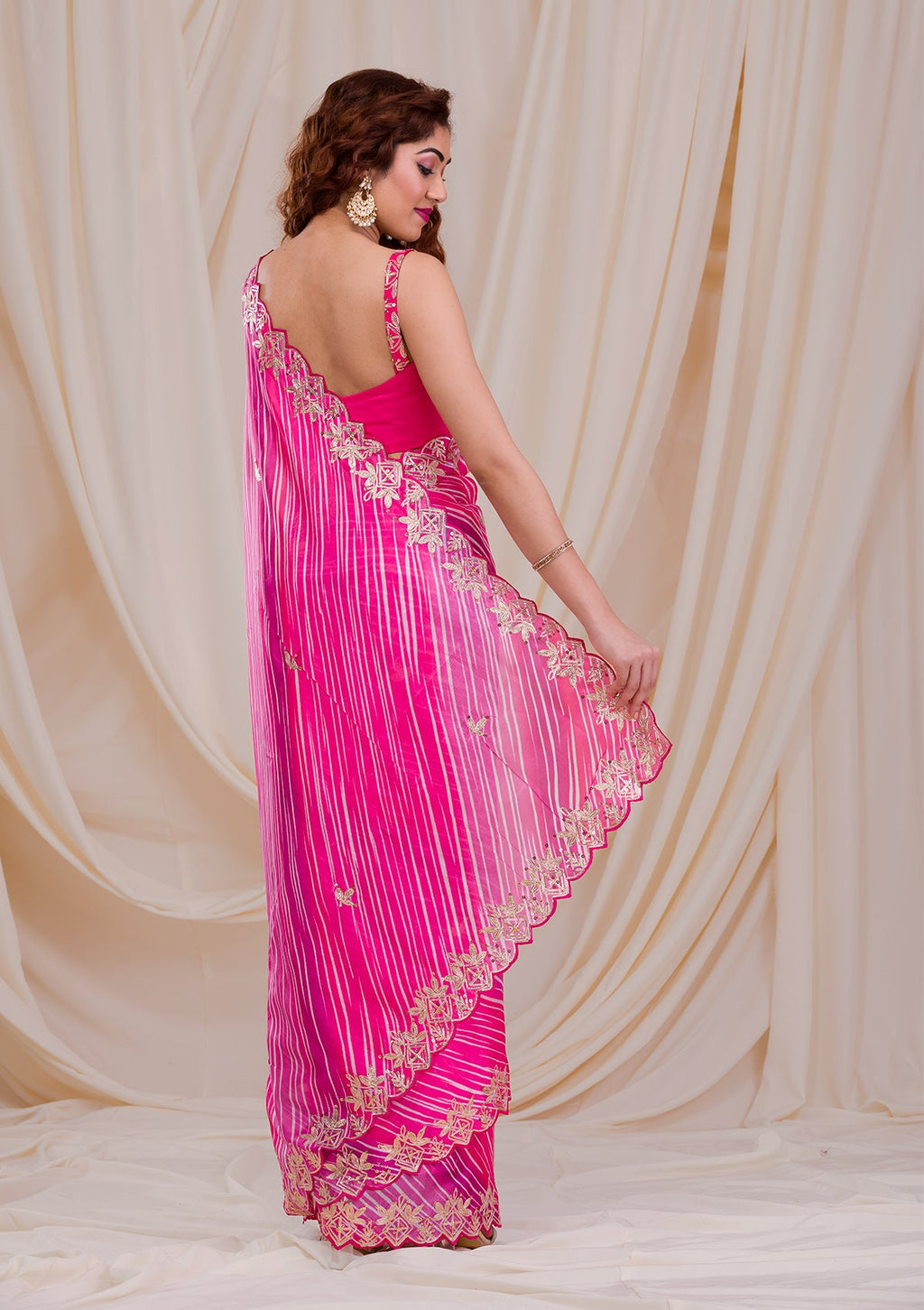 Rani Pink Gotapatti Satin Saree