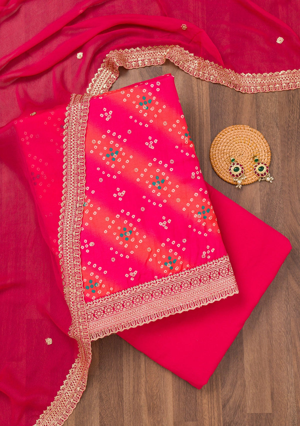 Rani Pink Printed Tissue Unstitched Salwar Suit