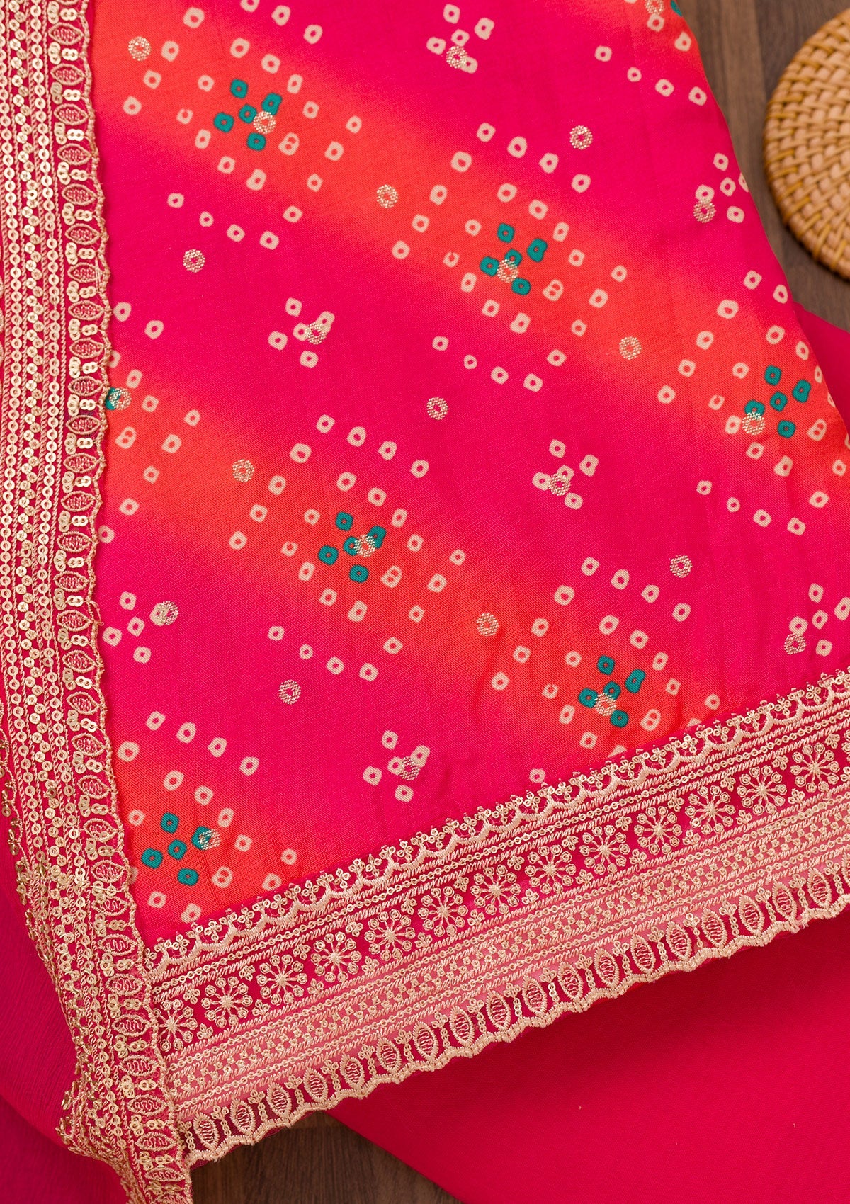 Rani Pink Printed Tissue Unstitched Salwar Suit