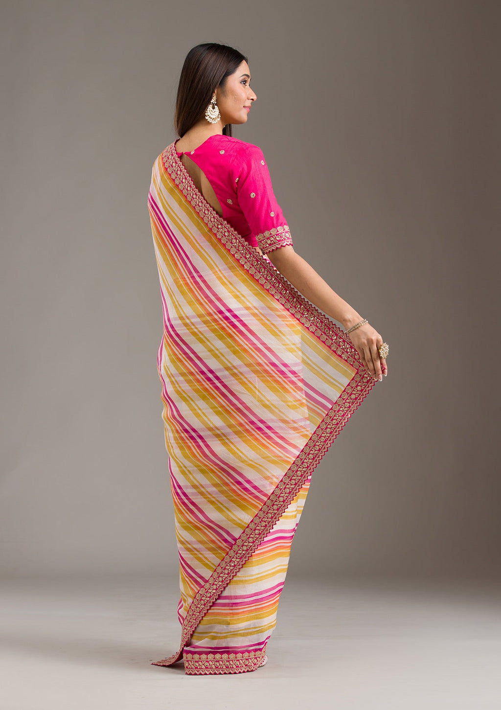Rani Pink Sequins Tissue Saree