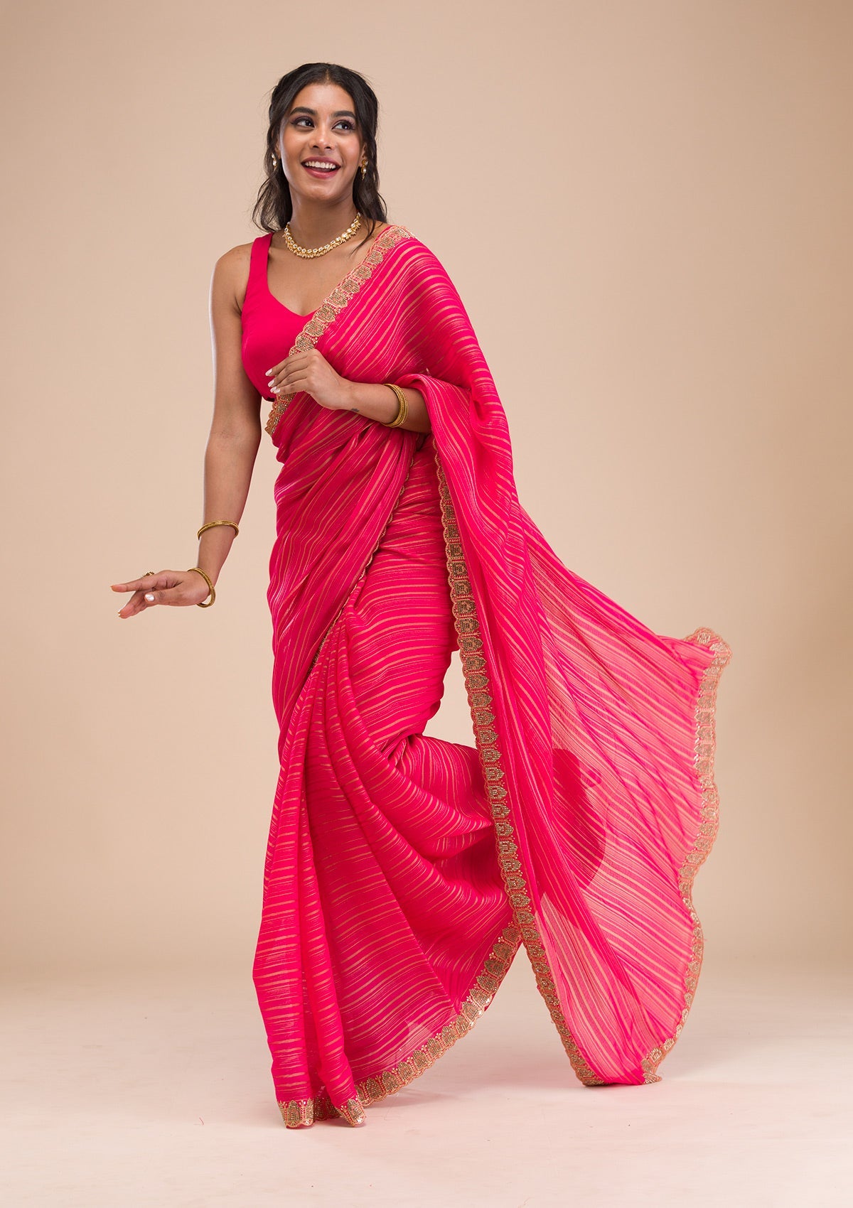 Rani Pink Stonework Georgette Saree