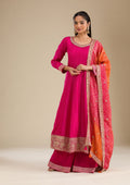 Rani Pink Stonework Semi Crepe Readymade Salwar Suit