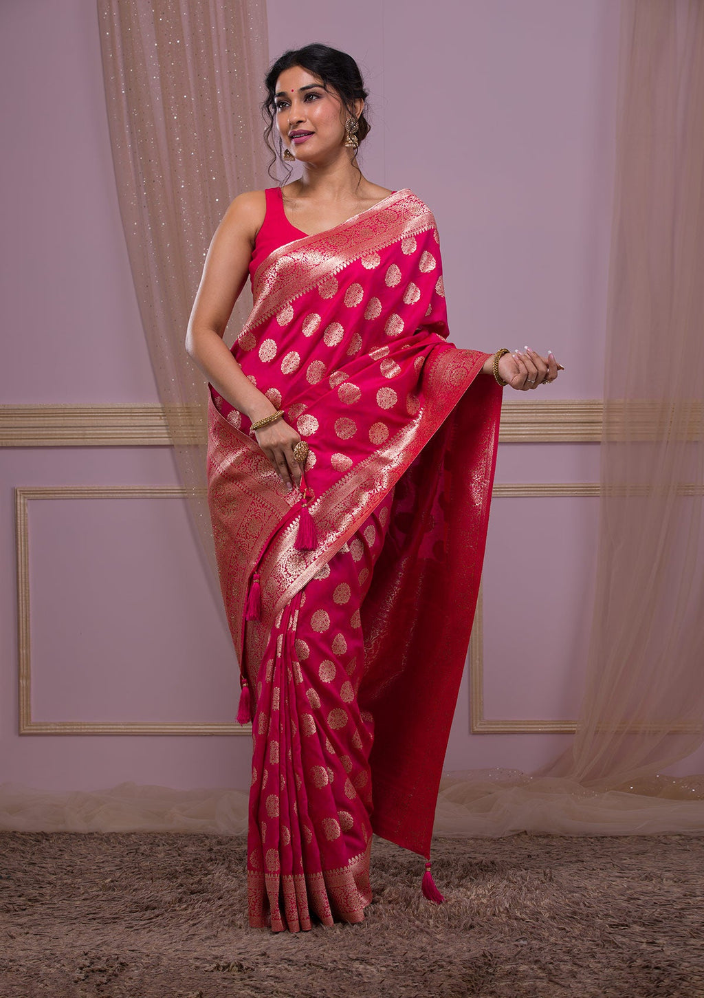 Rani Pink Swarovski Banarasi Saree