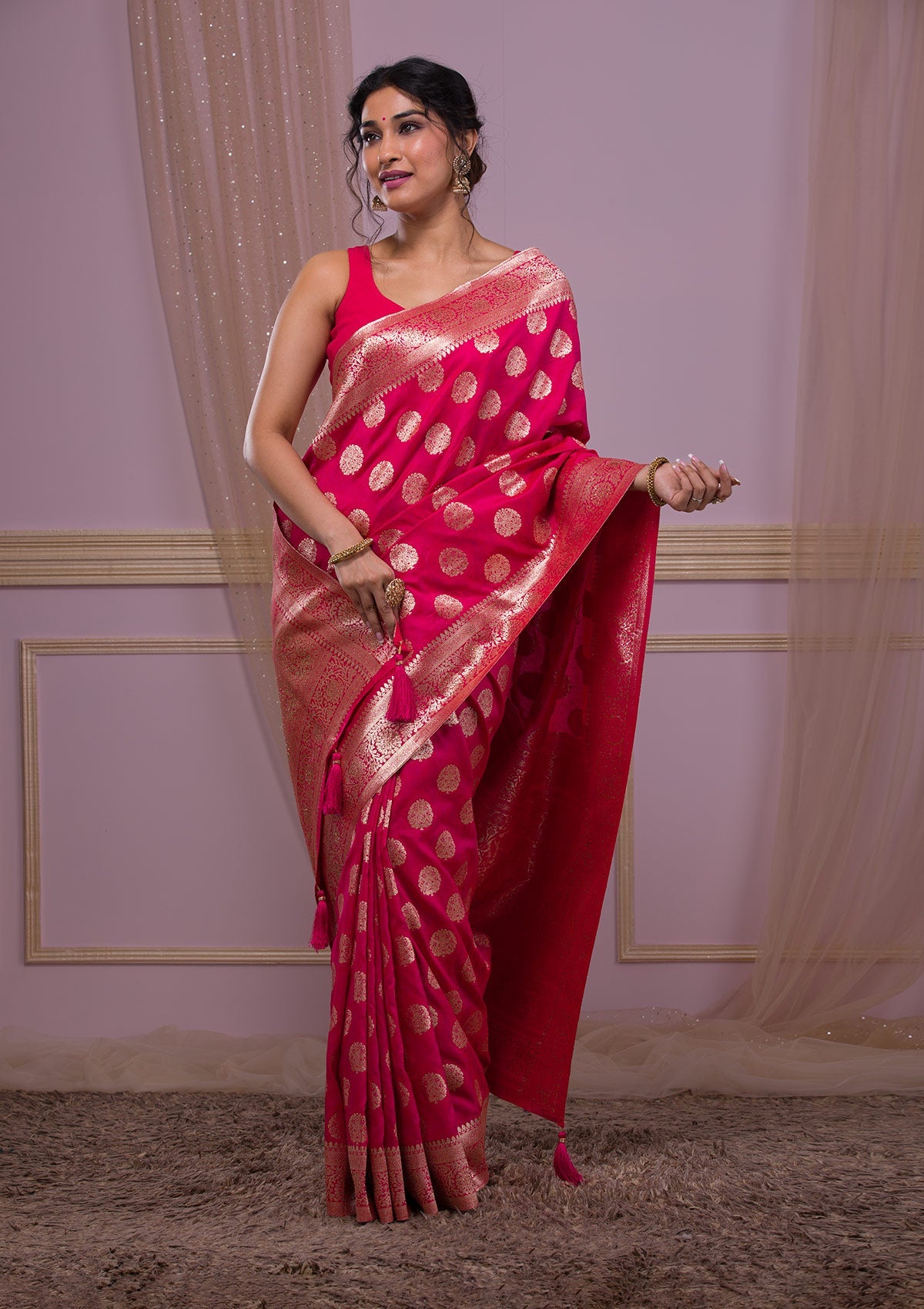 Rani Pink Swarovski Banarasi Saree
