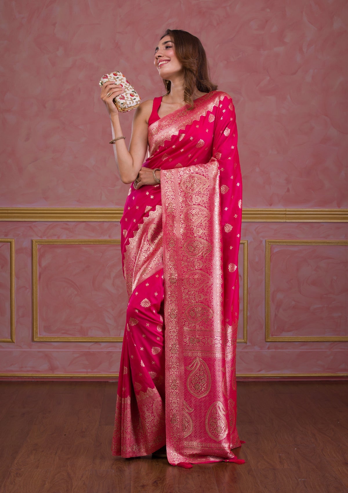 Rani Pink Swarovski Banarasi Saree