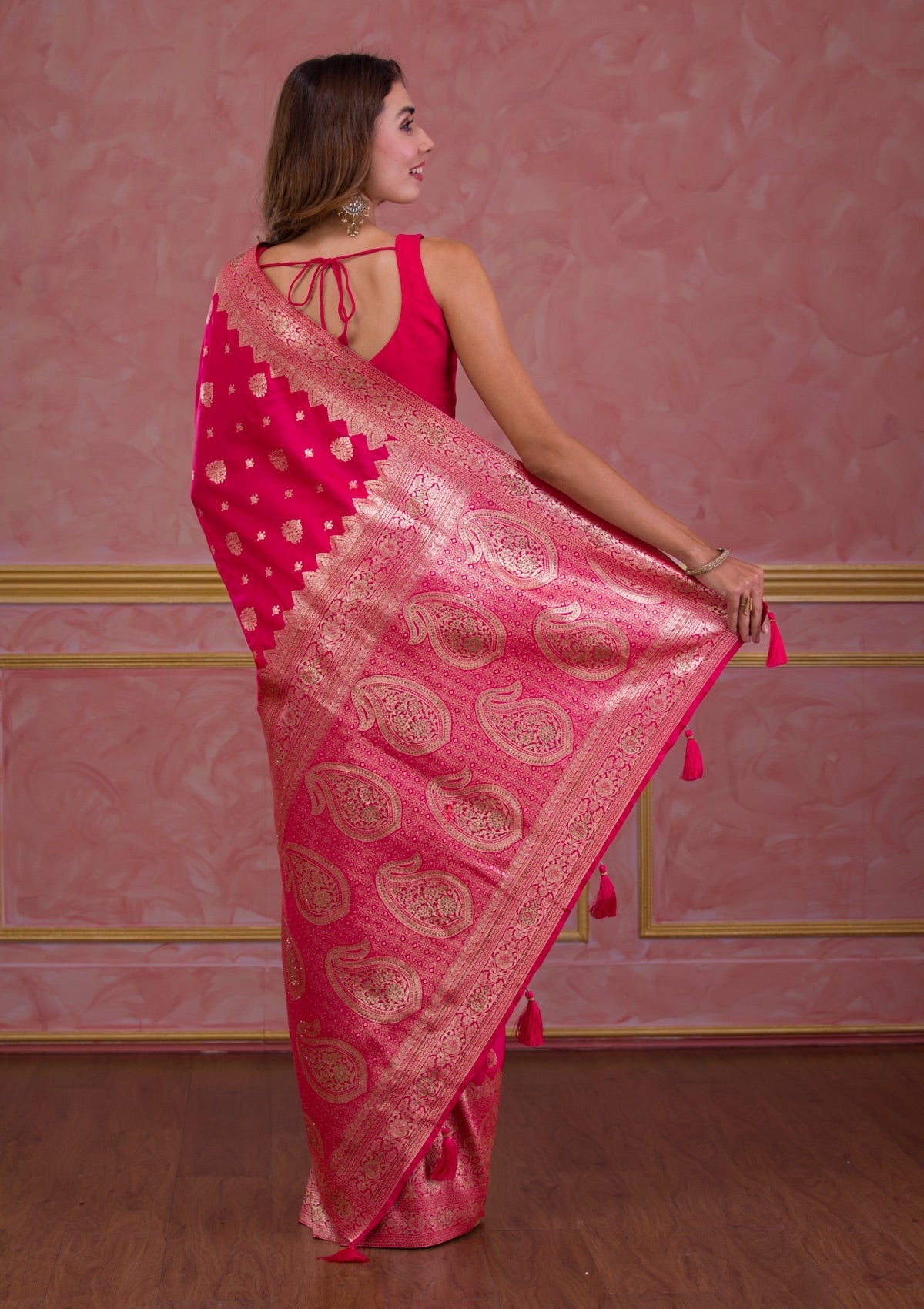 Rani Pink Swarovski Banarasi Saree
