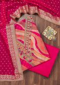 Rani Pink Threadwork Chiffon Unstitched Salwar Suit