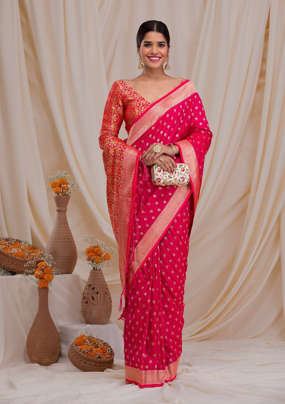 Rani Pink Zariwork Art Silk Saree
