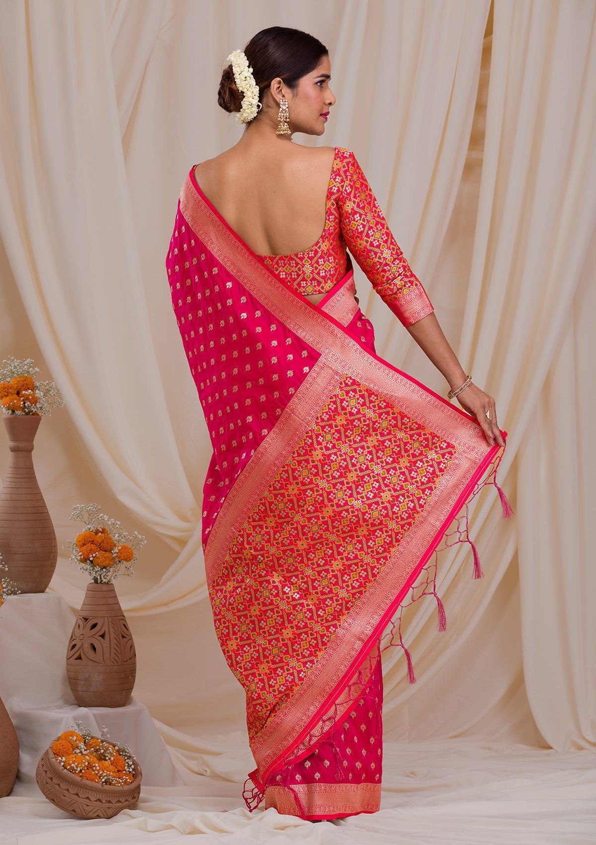 Rani Pink Zariwork Art Silk Saree