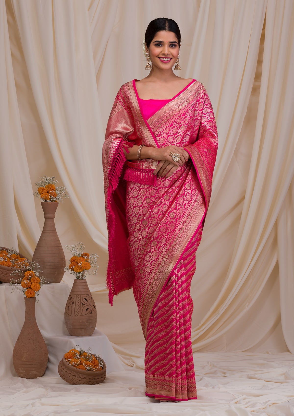 Rani Pink Zariwork Art Silk Saree
