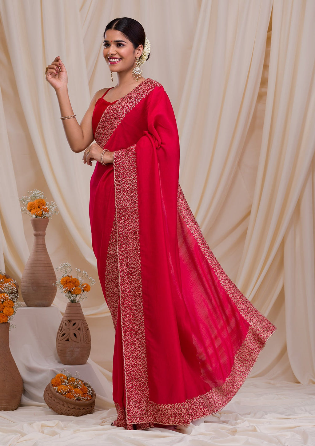 Rani Pink Zariwork Art Silk Saree