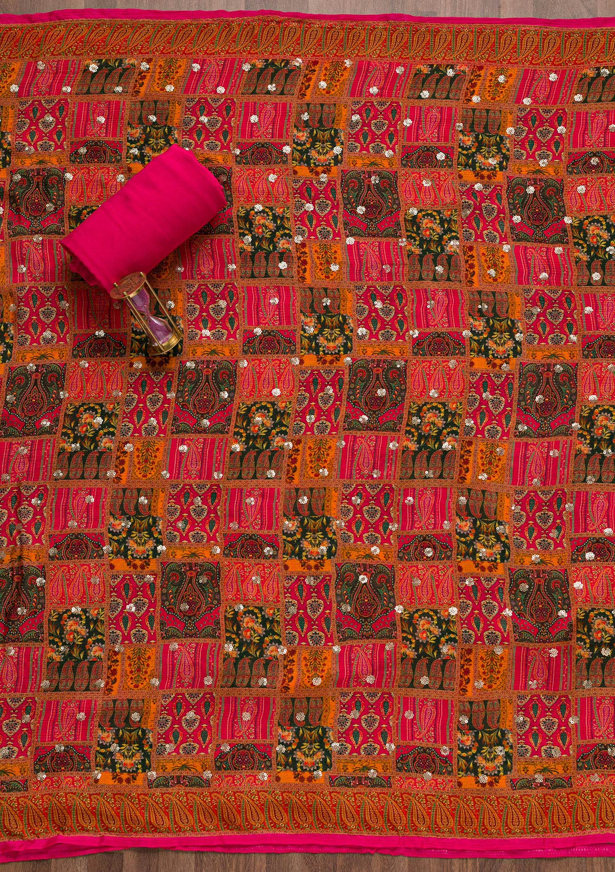 Rani Pink Zariwork Banarasi Unstitched Salwar Suit