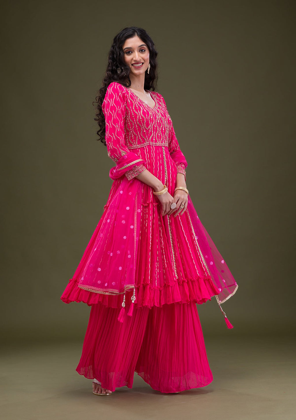 Rani Pink Zariwork Georgette Readymade Salwar Suit