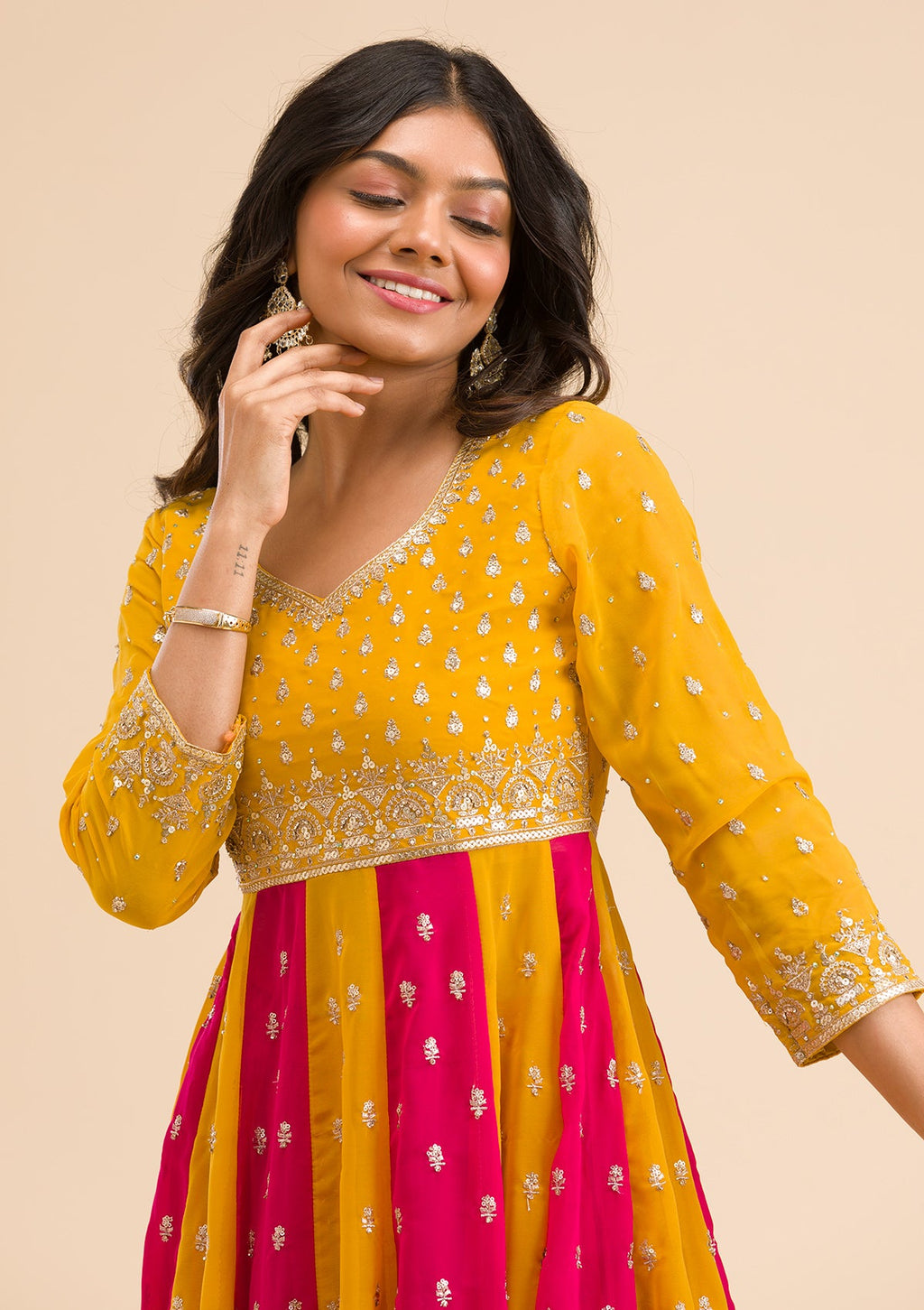 Rani Pink Zariwork Georgette Readymade Salwar Suit