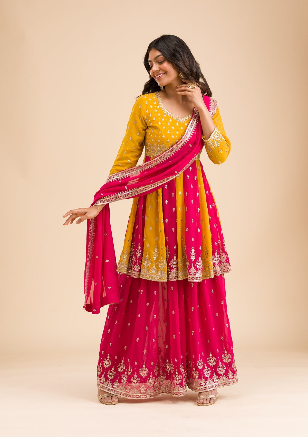 Rani Pink Zariwork Georgette Readymade Salwar Suit