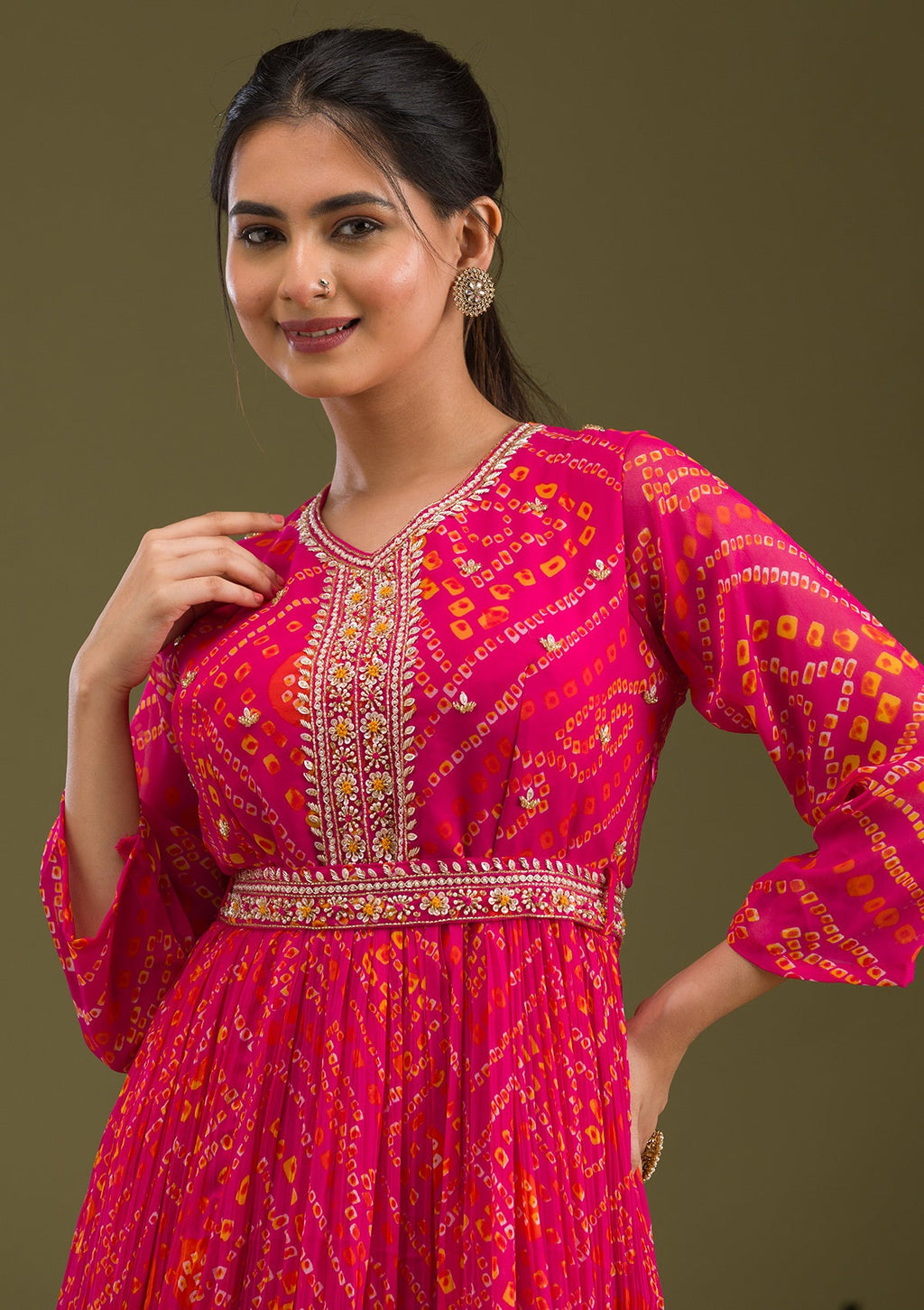 Rani Pink Zariwork Georgette Readymade Salwar Suit