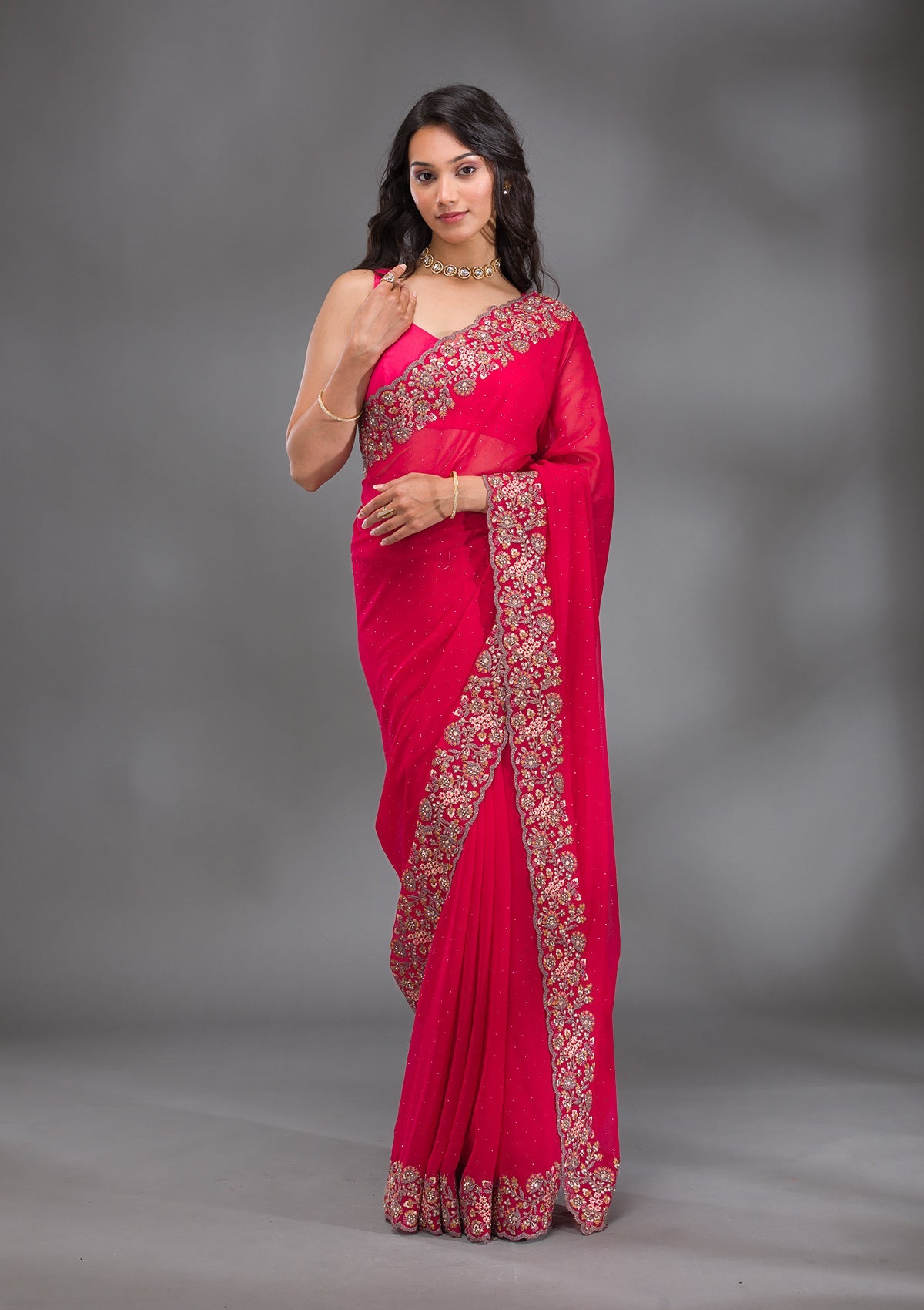 Rani Pink Zariwork Georgette Saree