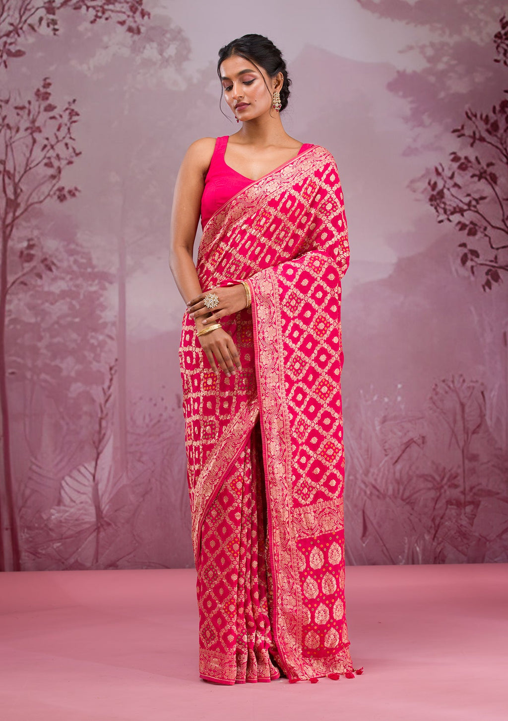 Rani Pink Zariwork (Gold) Silk Saree