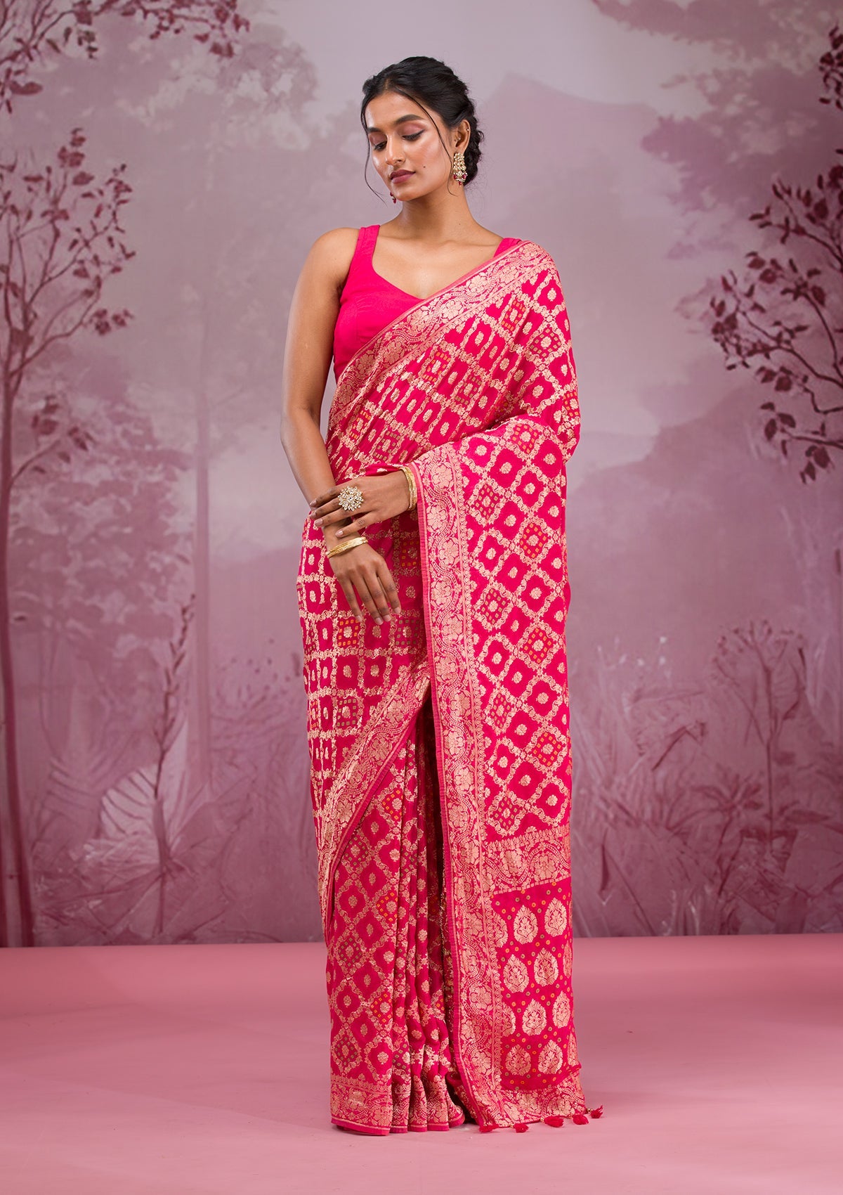 Rani Pink Zariwork (Gold) Silk Saree