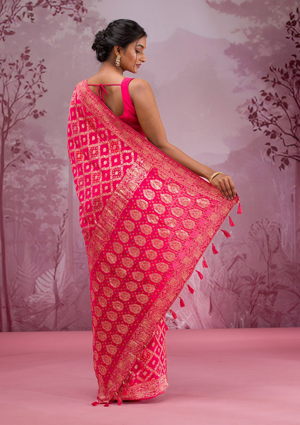 Rani Pink Zariwork (Gold) Silk Saree