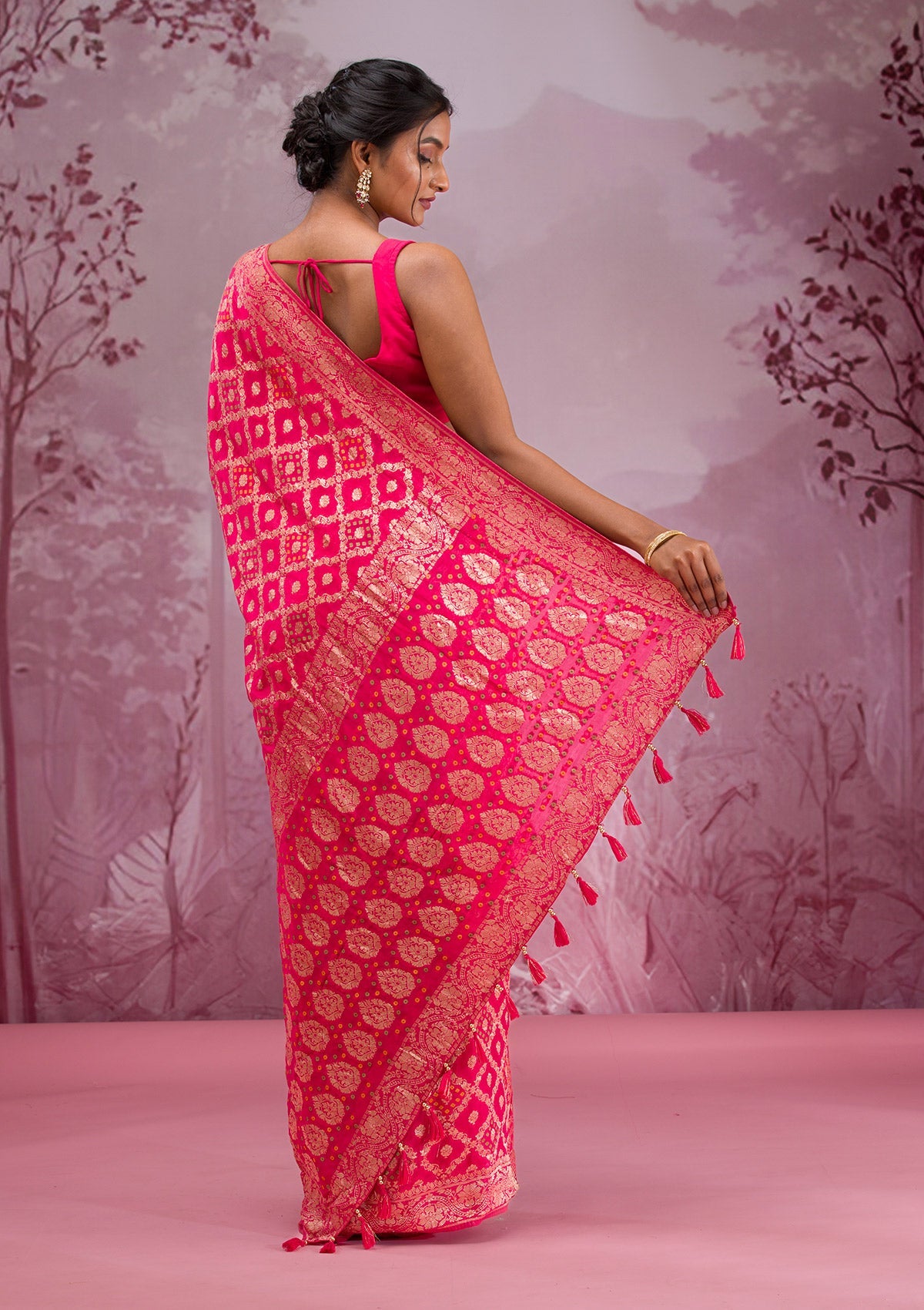 Rani Pink Zariwork (Gold) Silk Saree