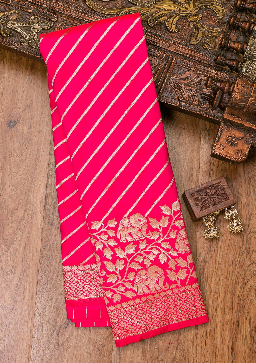Rani Pink Zariwork Raw Silk Saree