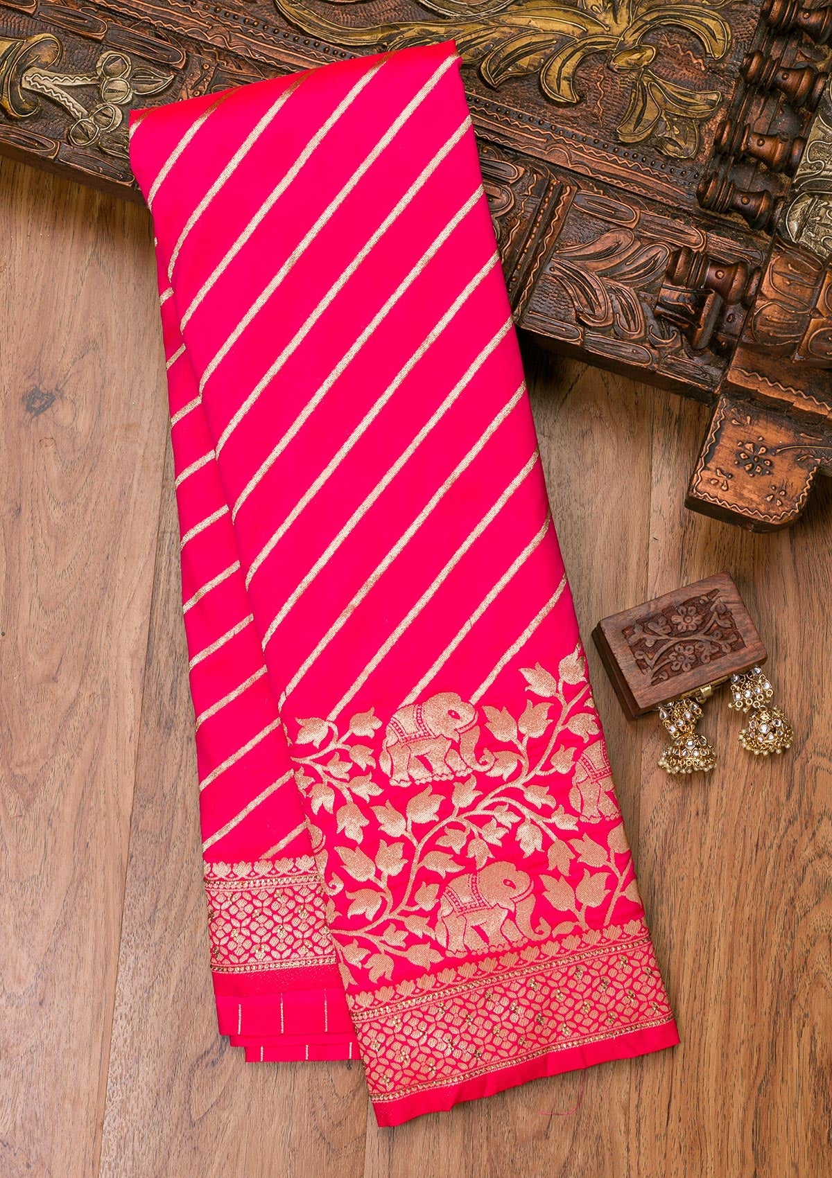 Rani Pink Zariwork Raw Silk Saree