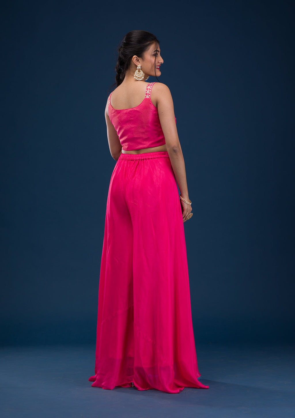 Rani Pink Zariwork Semi Crepe Readymade Salwar Suit