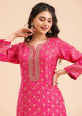 Rani Pink Zariwork Semi Crepe Readymade Salwar Suit