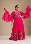 Rani Pink Zariwork Semi Crepe Readymade Salwar Suit