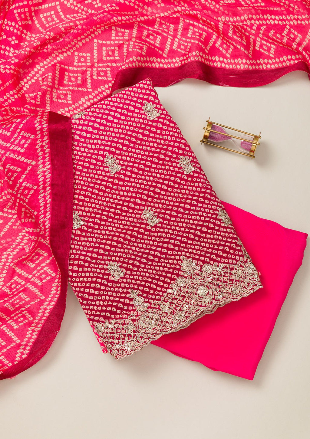 Rani Pink Zariwork Semi Crepe Unstitched Salwar Suit