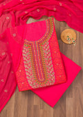Rani Pink Zariwork Semi Crepe Unstitched Salwar Suit