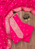 Rani Pink Zariwork Semi Crepe Unstitched Salwar Suit
