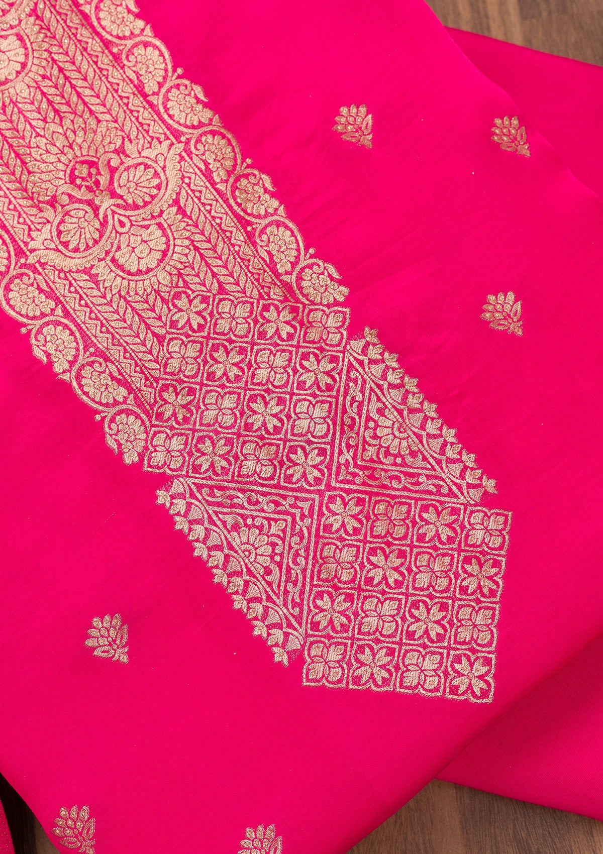 Rani Pink Zariwork Semi Crepe Unstitched Salwar Suit
