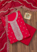 Rani Pink Zariwork Semi Crepe Unstitched Salwar Suit
