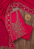 Rani Pink Zariwork Semi Crepe Unstitched Salwar Suit