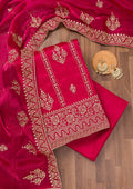 Rani Pink Zariwork Semi Crepe Unstitched Salwar Suit