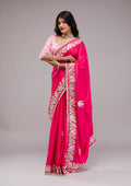 Rani Pink Zariwork Semi Crepe Saree